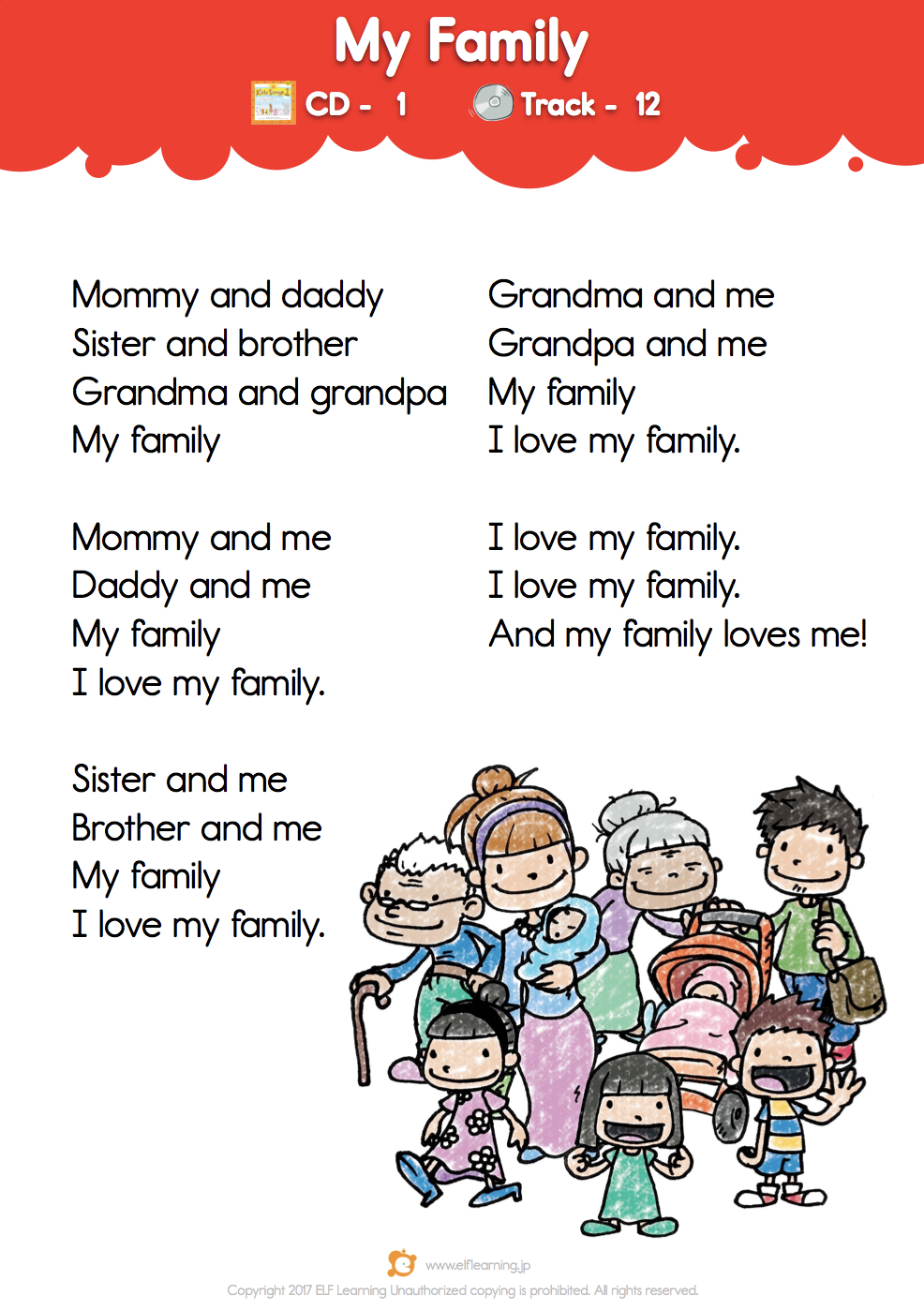 Kids 1: Let's Take Walk Family" Lyric Sheet - ELF Learning